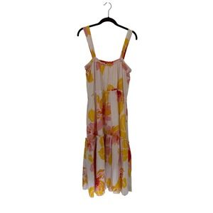 Free People Floral Tiered Midi Dress Yellow Pink White Oversized XS